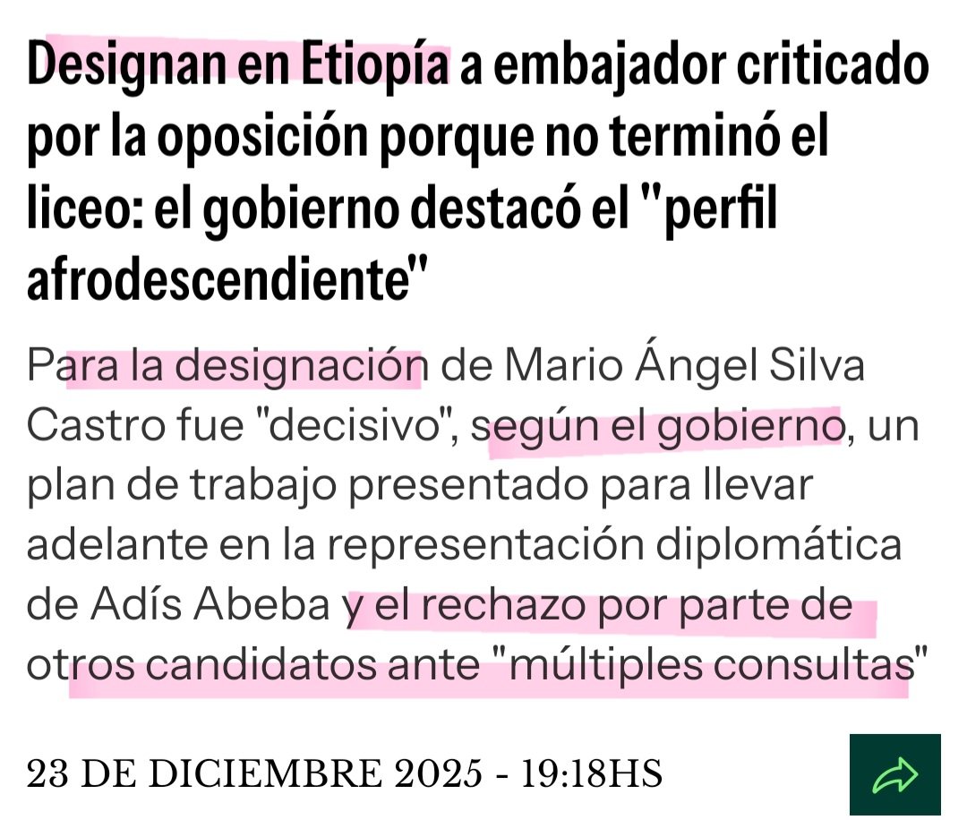 grielpapa's tweet image. Una cuestión - en la q no entraré- es la discusión acerca de la pertinencia, capacidad y compromiso del Sr Mario Silva para ser designado como embajador en Etiopía (siendo Addis Abeba un centro diplomático destacado para Africa en su conjunto. Es sede de la Unión Africana,…