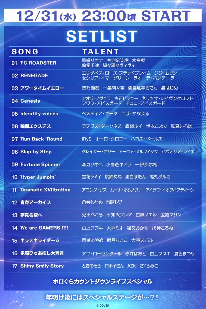 yayoiken1324's tweet image. Here's the 2025-2026 Hololive countdown setlist!

Promise's Run Back 'Round🥹🥹🥹
#holocountdown2025