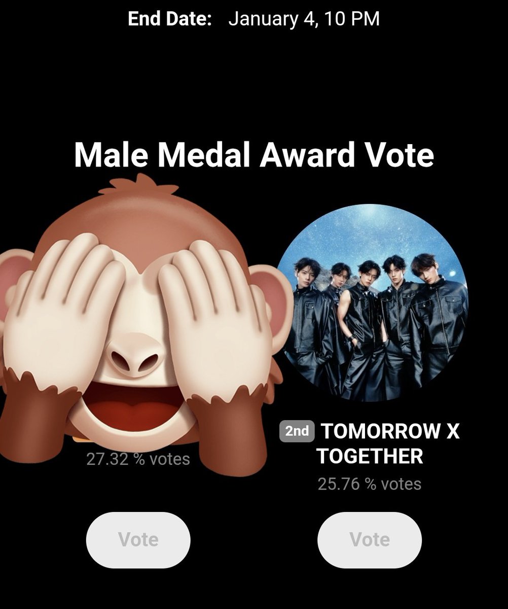 GDA Rank Update 🗳️

TXT current rank: #2 (25.75%)

Vote here 👉 global.prizm.co.kr/story/gda25

— Gap with #1 → 1.57% 
— Gap with #3 → 5.00%

#MO4TXT #MOAisONE
#TOMORROW_X_TOGETHER

#TXT4GDA  #TXTGoldenDisc2026