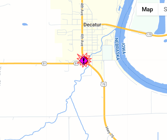 Nebraska511's tweet image. #Decatur #BurtCounty Jackknifed Semi on Hwy 51 at the intersection of Hwy 75. Hwy 51 E/W is closed. Use alternate route. ne.c-tr.us/?type=event&amp;amp;id…