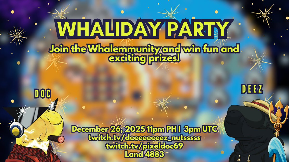 deeznuts_ron's tweet photo. Hey guys GM! Don't forget about our Whaliday Party later at 11pm PH | 3pm UTC, we will be playing some exciting games to have fun and get some amazing prizes. This is to express also the activeness of @SSofWhales Community on @pixels_online.
#TogetherWeWhale #PixelsCreator https://t.co/vu5fHHMFCM