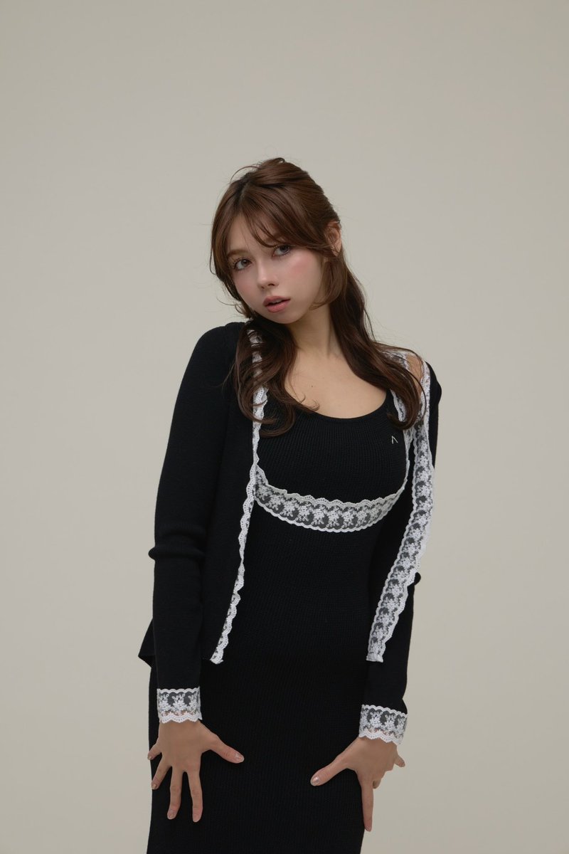Dada lace set dress color ivory/black ¥19,800-tax in 繊細なレース