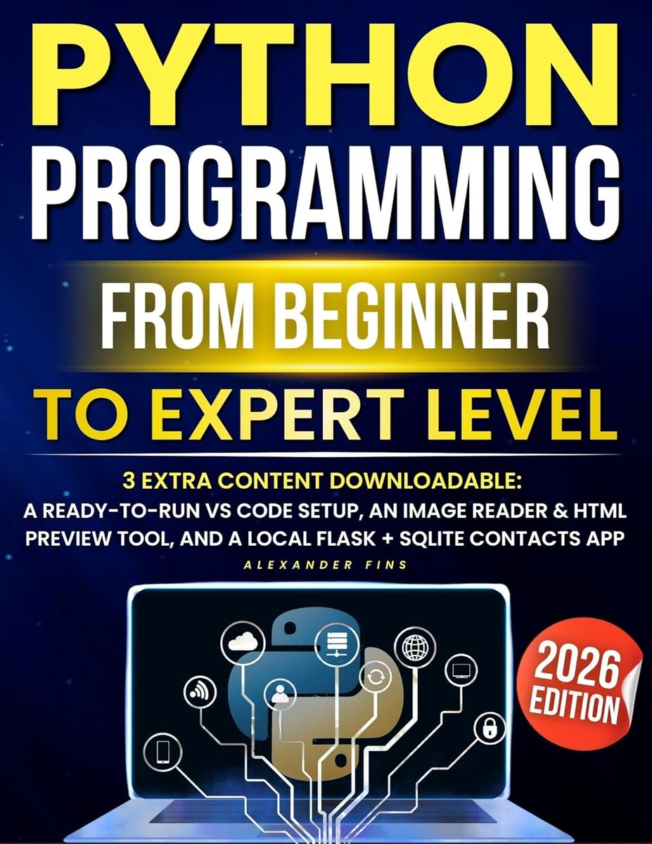 Python_Dv's tweet photo. Python Programming From Beginner to Expert Level: Hands-On Projects,  Step-by-Step, Flask+SQLite &amp; REST APIs, Testing/Debugging. With  Exercises &amp; Solutions to Finish What You Start https://t.co/AoDnZwbeau https://t.co/x8Ssi4GBuB