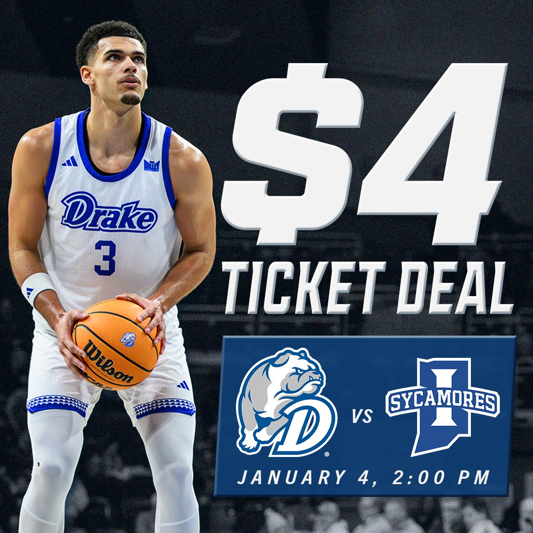DrakeBulldogsMB's tweet image. 🎟️$𝟒 𝐓𝐈𝐂𝐊𝐄𝐓 𝐀𝐋𝐄𝐑𝐓!

❄️Get tickets to our game against Indiana State on January 4 for 𝗼𝗻𝗹𝘆 $𝟰! Don’t wait, this limited-time holiday deal ends December 30.

🎟️: shorturl.at/gw9qv

#DSMHometownTeam