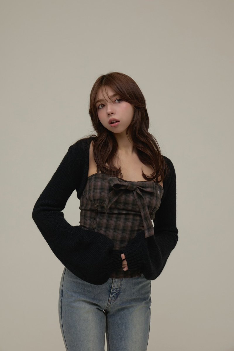 Tyla ribbon set tops color brown/black ¥13,200-tax in チェック柄の