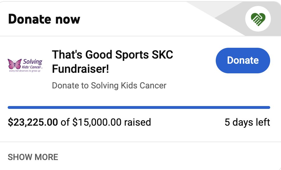 BrandonPerna's tweet image. Thank you guys!
$23,225 raised during the stream
$14,000 donated earlier this week by Prize Picks
Over $100,000 raised in total for SKC

Sincerely, you guys make this entire thing worth it. Thank you to Tom Grossi for the inspiration &amp;amp; showing me what we can all doo together.