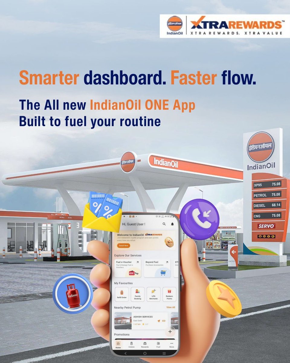 Multilingual support, custom dashboards, simplified vouchers, and fuel tracking—now live on the new IndianOil ONE App.

Download the app now:
iOS: brnw.ch/21wYDpz
Android: brnw.ch/21wYDpy

#IndianOil #XTRAREWARDS