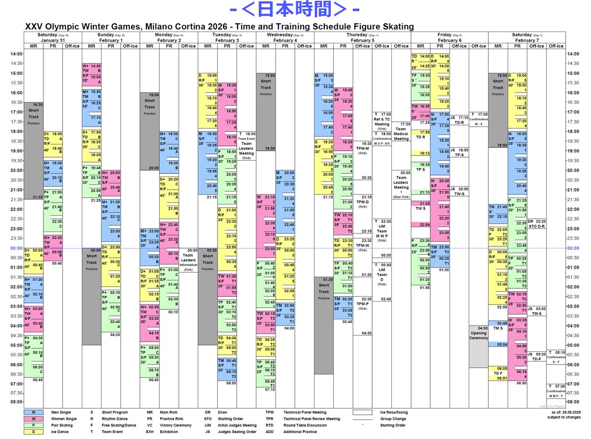 Mappe_da's tweet image. ミラノ・コルティナ・オリンピック
⠀
◆2/6(金)
⠀
17:55-19:13●TeamダンスRD
⠀　吉田唄菜/森田真沙也
19:35-21:13●TeamペアSP
21:35-22:54●Team女子SP
⠀
◆2/8(日)
⠀
03:45-05:04●Team男子SP
06:05-06:51●TeamダンスFD
⠀
◆2/9(月)
⠀
03:30-04:24●TeamペアFS
04:45-05:32●Team女子FS…