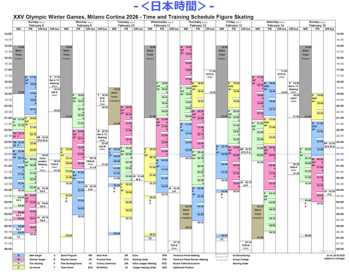 Mappe_da's tweet image. ミラノ・コルティナ・オリンピック
⠀
◆2/6(金)
⠀
17:55-19:13●TeamダンスRD
⠀　吉田唄菜/森田真沙也
19:35-21:13●TeamペアSP
21:35-22:54●Team女子SP
⠀
◆2/8(日)
⠀
03:45-05:04●Team男子SP
06:05-06:51●TeamダンスFD
⠀
◆2/9(月)
⠀
03:30-04:24●TeamペアFS
04:45-05:32●Team女子FS…