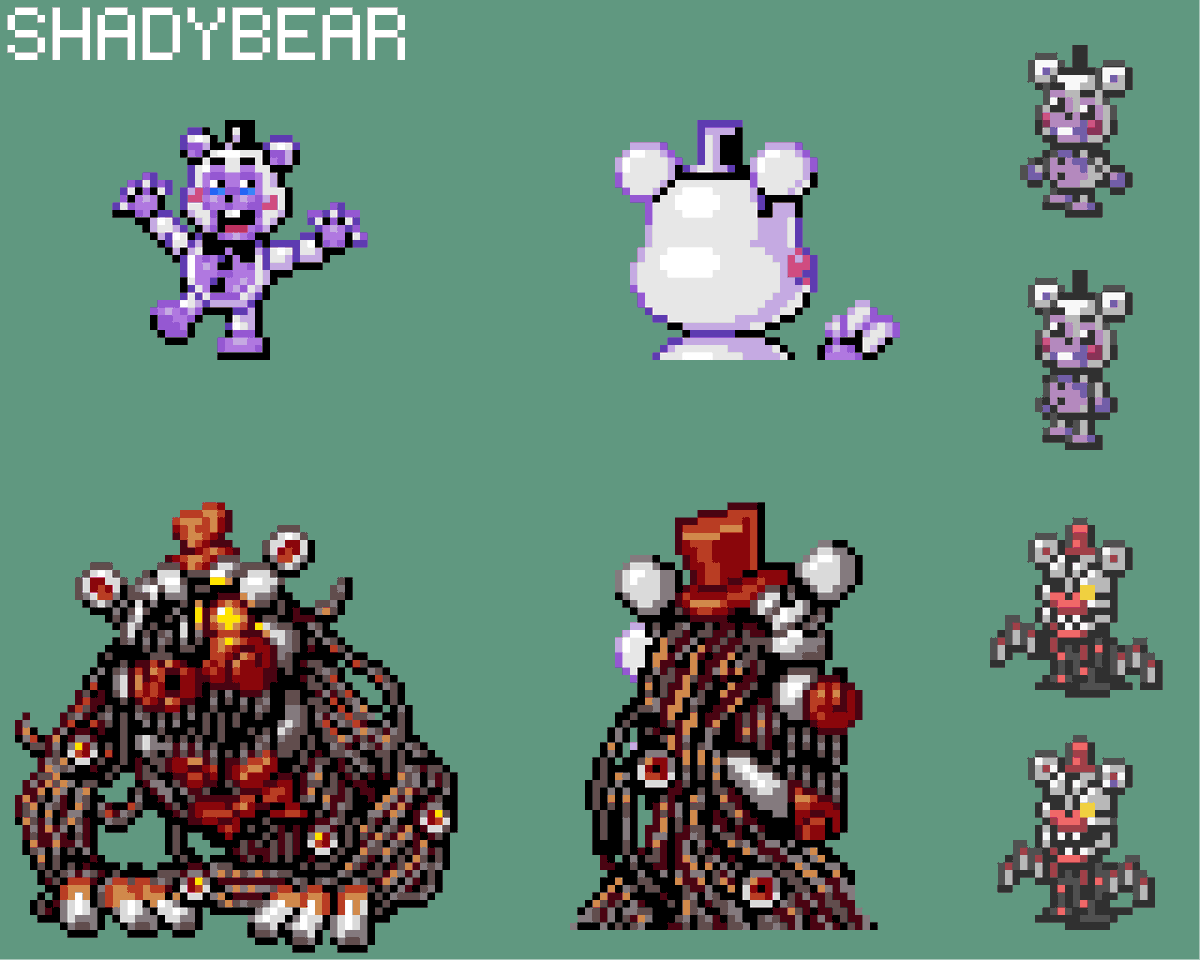 Helpy and Molten Freddy as Pokémon battle sprites (Yeah, I can make pixel art too)