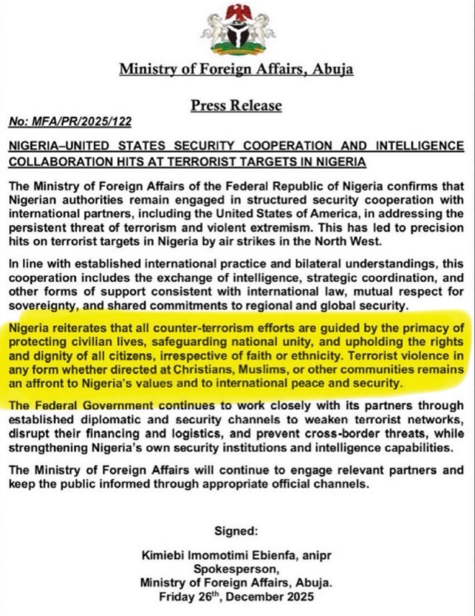 MeidasTouch's tweet image. Worth noting that Nigeria makes a point in its statement to debunk Trump’s comments that this violence is specifically directed at Christians, acknowledging that it impacts everyone.