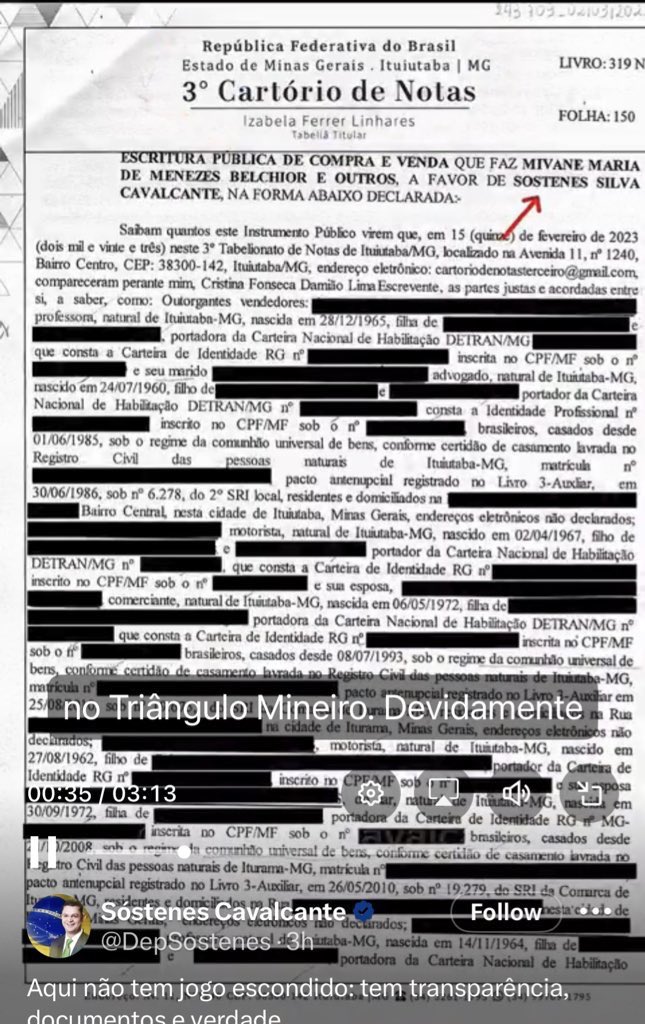 cassioolivveira's tweet image. 🚨 Você reparou bem no documento que o Sóstenes divulgou? Ele é uma uma escritura de quando COMPROU o imóvel em 2023 e não de quando vendeu. Mas a mídia golpista já considerou isso suficiente e abafou o caso, mas continua querendo prova negativa do Alexandre de Moraes.

As…