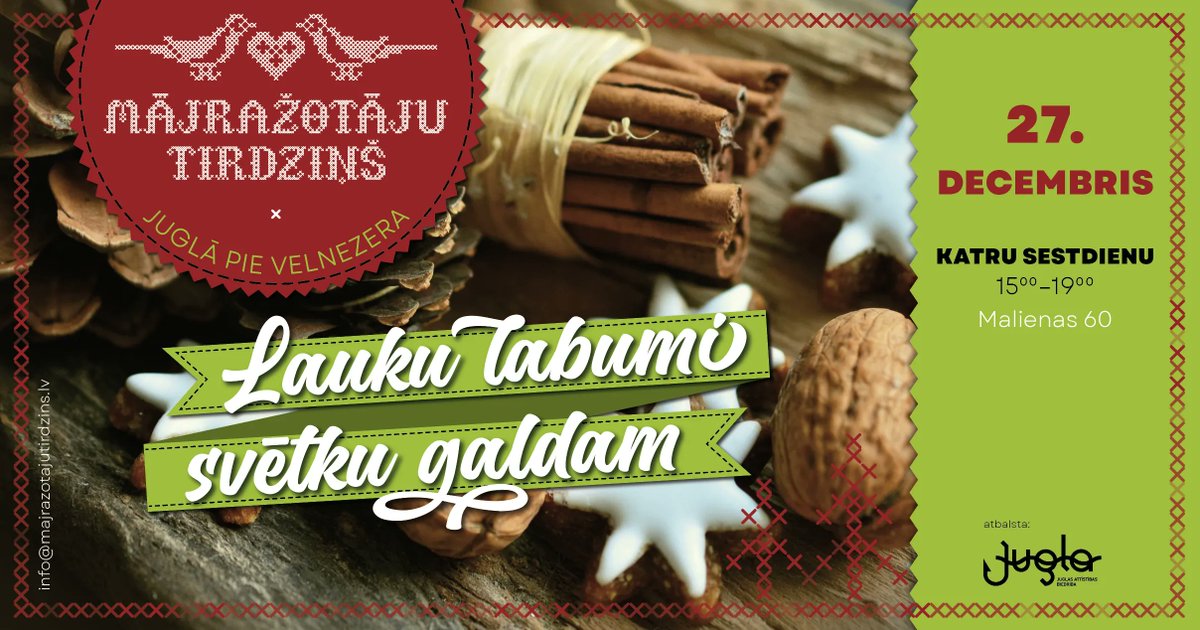 Rīgā Mājražotāju tirdziņš Juglā pie Velnezera
Iepērcies šonedēļ!
#26decembris #27decembris #28decembris
#decembratirdzini #ziemastirdzini #svetki