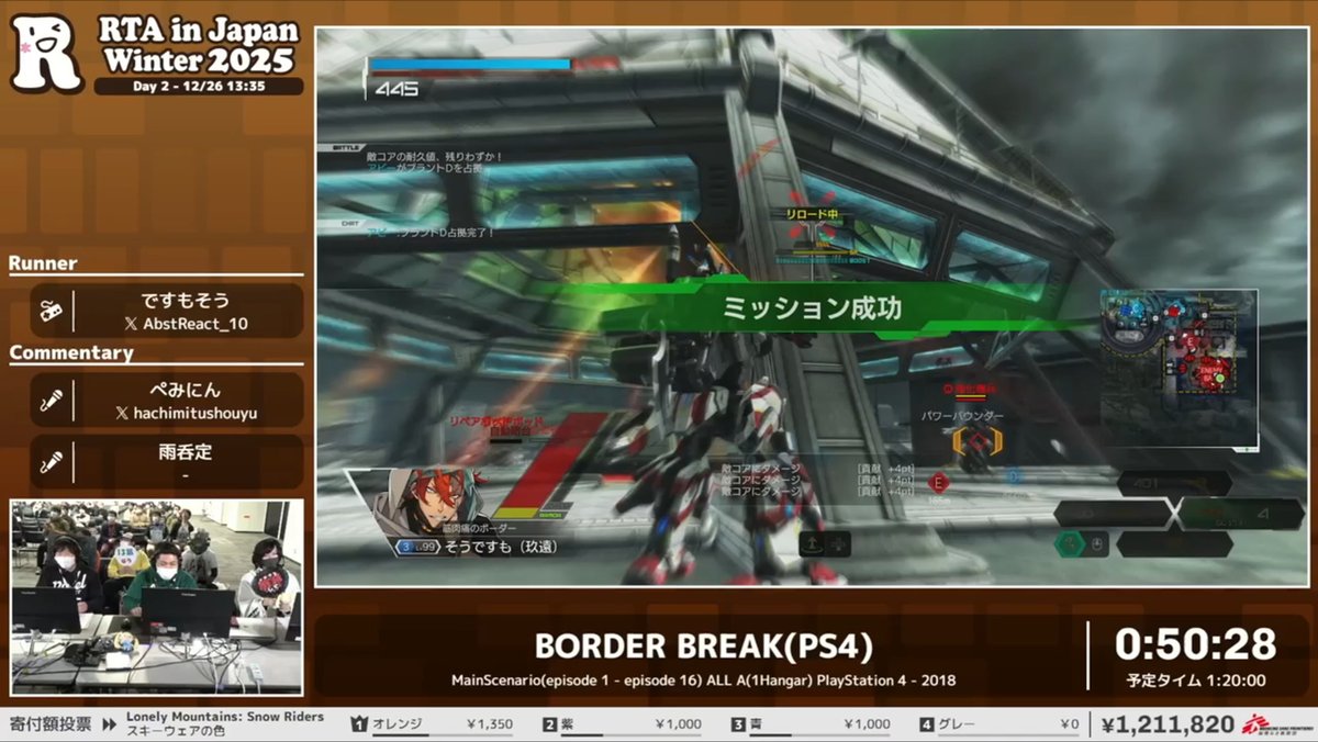 game_yarikomi's tweet image. BORDER BREAK(PS4) RTAまとめ #RTAinJapan
・メインシナリオの全ステージをAランククリアするRTA
・常にお祈りが必要
・ミッション成功と同時に行動不能（クリア扱い）
・味方が勝ってくれる3割に祈る
・高難度の敵の一斉撃破に一発成功
・着地前のジャンプで硬直をキャンセル…