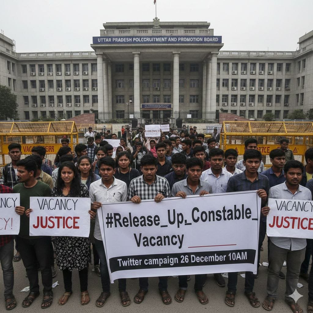 भर्ती बोर्ड का दिसंबर में भर्ती का वादा था लेकिन
आज दिसंबर खत्म होने को है!
अगर नोटिफिकेशन 1 जनवरी के बाद आया,
तो हजारों मेहनती युवा सिर्फ उम्र की वजह से बाहर हो जाएंगे।

31 दिसंबर से पहले Constable भर्ती जारी हो
ओर  3 वर्ष की आयु में छूट दी जाए
#Release_UP_Constable_Vacancy