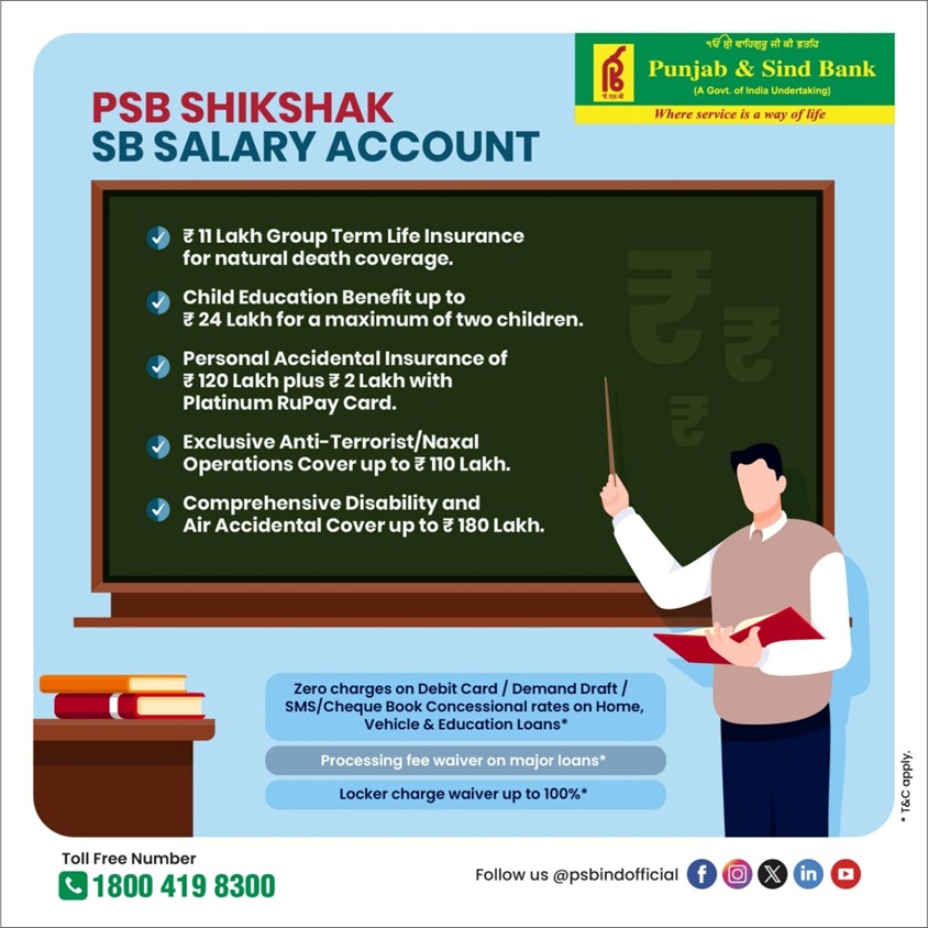 PSBIndOfficial's tweet photo. Honouring our teachers with protection, benefits, and peace of mind.
#punjabandsindbank
#PSBSalaryAccount
#BankingForTeachers
#EmpoweringEducators
#PSBShikshak
#whereserviceisawayoflife https://t.co/yMOfhJSRzV