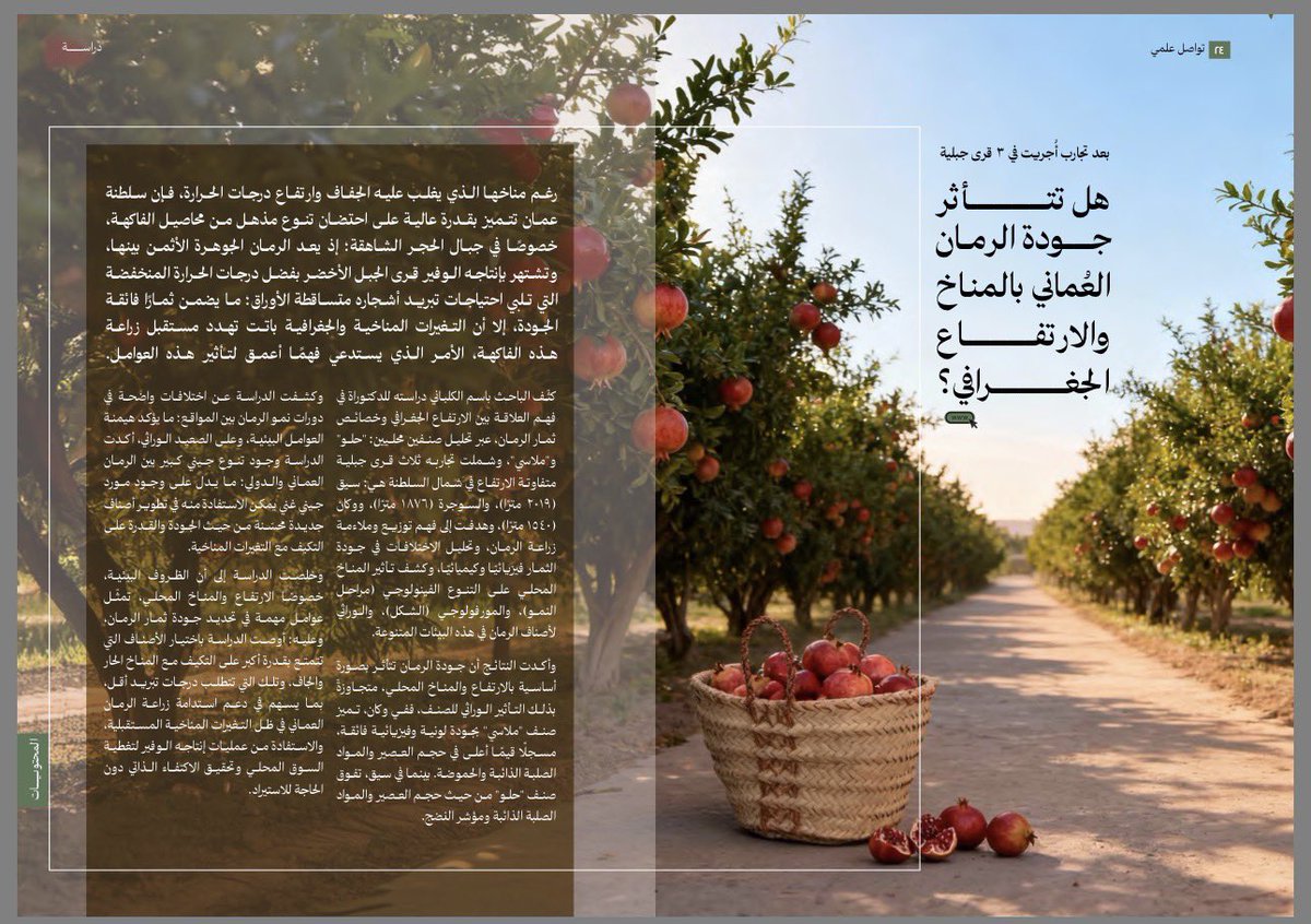 alyahyai's tweet photo. ثلاثة مواضيع طرحتها مجلة اقرأ عن البحث العلمي في #كلية_العلوم_الزراعية_والبحرية 🌿
ودراسات قام بها د. باسم الكلباني ( @alaklabani ) على محصول #الرمان و م. حنان اليحيائية عن محصول #الموز في دراستها للماجستير، وتم نشرها في مجلات علمية محكمة، تشرفت بالاشراف عليهما، شكراً لجهودكم 🌿 https://t.co/DQZjcCee06