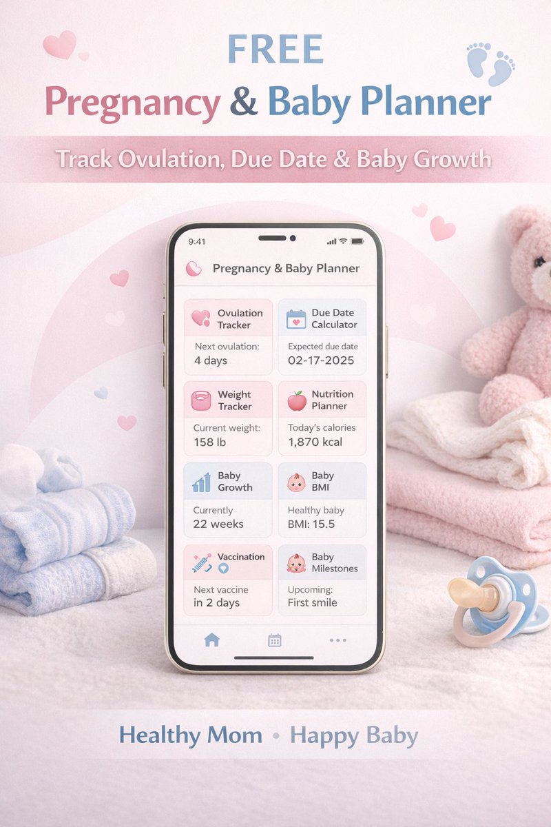 calculatorprem's tweet photo. FREE Pregnancy &amp; Baby Planner – Track Ovulation, Due Date &amp; Growth

👶 Start now: https://t.co/oPIK2Ncl0i

#PregnancyPlanner
#BabyPlanner
#FreePregnancyTools
#OvulationTracker
#DueDateCalculator
#BabyGrowthTracker
#NewMomTools
#PregnancyCare
#BabyMilestones
#ParentingTools https://t.co/Senh6DhEG1