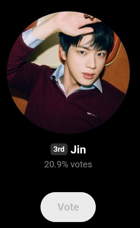 Big or small account please help us spread about GDA Voting to all ARMY! 🙏 Jin still at #3 🚨 Please spare few minutes to vote. 🥹🙏 EVERY VOTE MATTERS. 

✅️ USE MORE ACCOUNT TO VOTE

Gap to #2 : -4,99% 🚨⚠️

❓️: bit.ly/AVT_GDA2025
🗳: global.prizm.co.kr/story/gda25