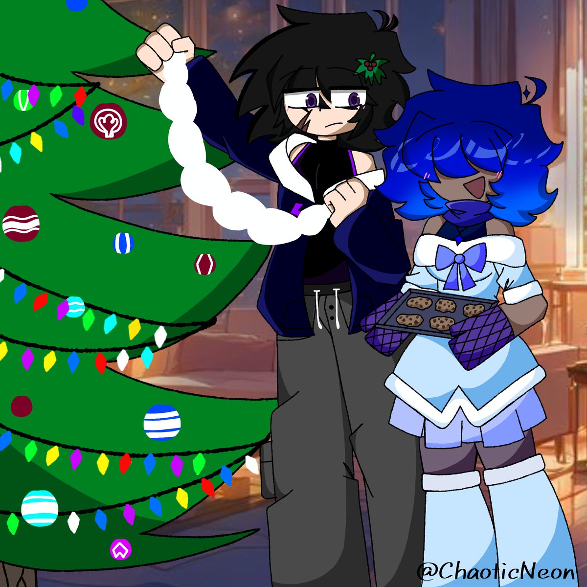 ✨️Christmas with the crew, part 1!✨️
"Offering some treats!"

🩵Neon and Daniel sharing a good time together.🩵

#Christmas2025 #Christmas #digitalartwork #ShatteredMemories