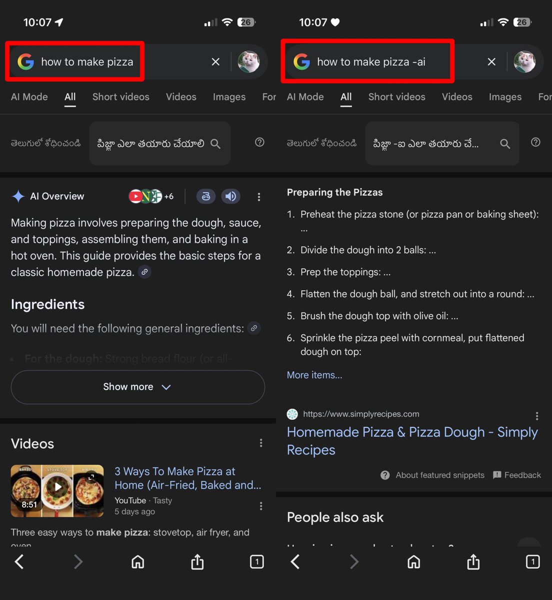 Cartidise's tweet image. fun fact: Google will not generate an AI overview if you add “-ai” at the end of your search query