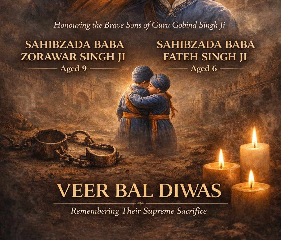 Honouring the unparalleled courage of Sahibzada Zorawar Singh Ji &amp; Sahibzada Fateh Singh Ji on #VeerBalDiwas. Their fearless spirit &amp; supreme sacrifice at such a young age continue to inspire generations. 

<a href="/MinistryWCD/">Ministry of WCD</a>
<a href="/CMOfficeUP/">CM Office, GoUP</a> <a href="/babyranimaurya/">Baby Rani Maurya(modi ka parivar)</a>