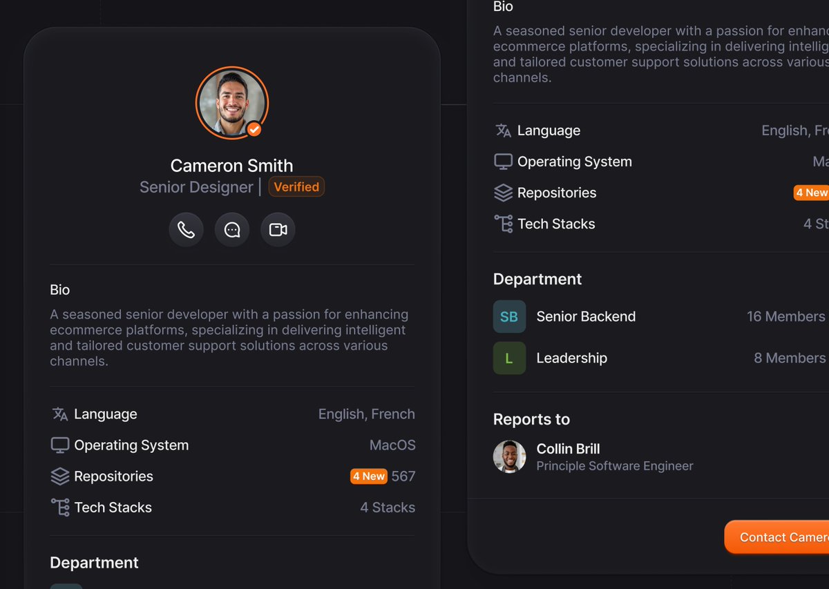 Dark mode version of the profile card