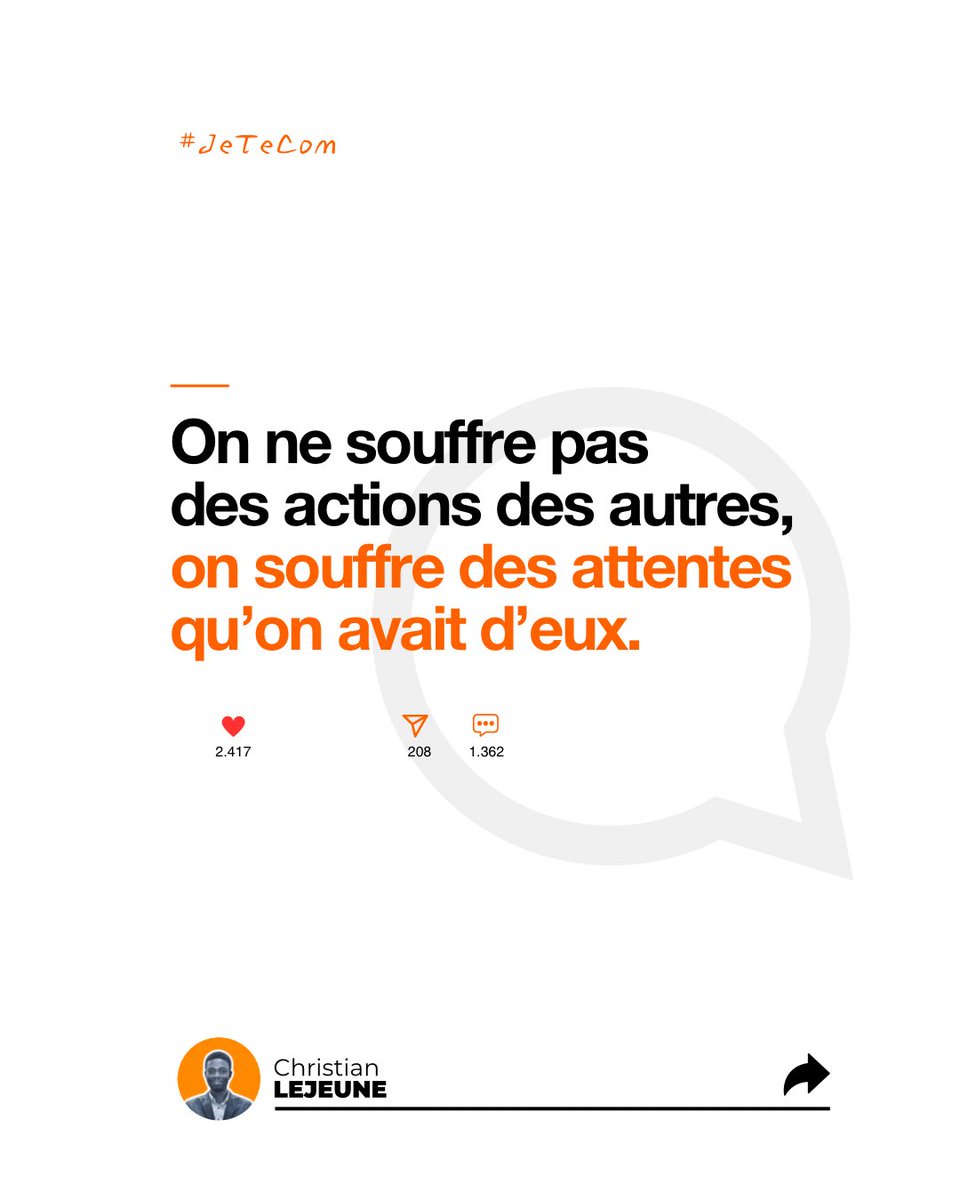 > On ne souffre pas des actions des autres, on souffre des attentes qu’on avait d’eux. 

#LeCM #Peace! #Lu #JeTeCom #OnCartonneÇa
