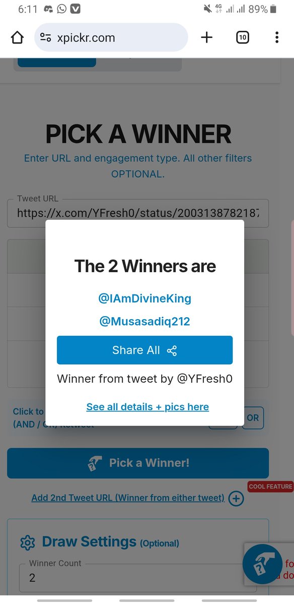 Congrats xpickr Winners - built by <a href="/xpickr/">Xpicker2</a> - <a href="/IAmDivineKing/">Divine👑</a> <a href="/Musasadiq212/">Musa Alhassan Sadiq</a> xpickr.com/draw/176672586… #xpickr 

<a href="/Musasadiq212/">Musa Alhassan Sadiq</a> 
<a href="/IAmDivineKing/">Divine👑</a> 

Open ticket on discord to claim your account