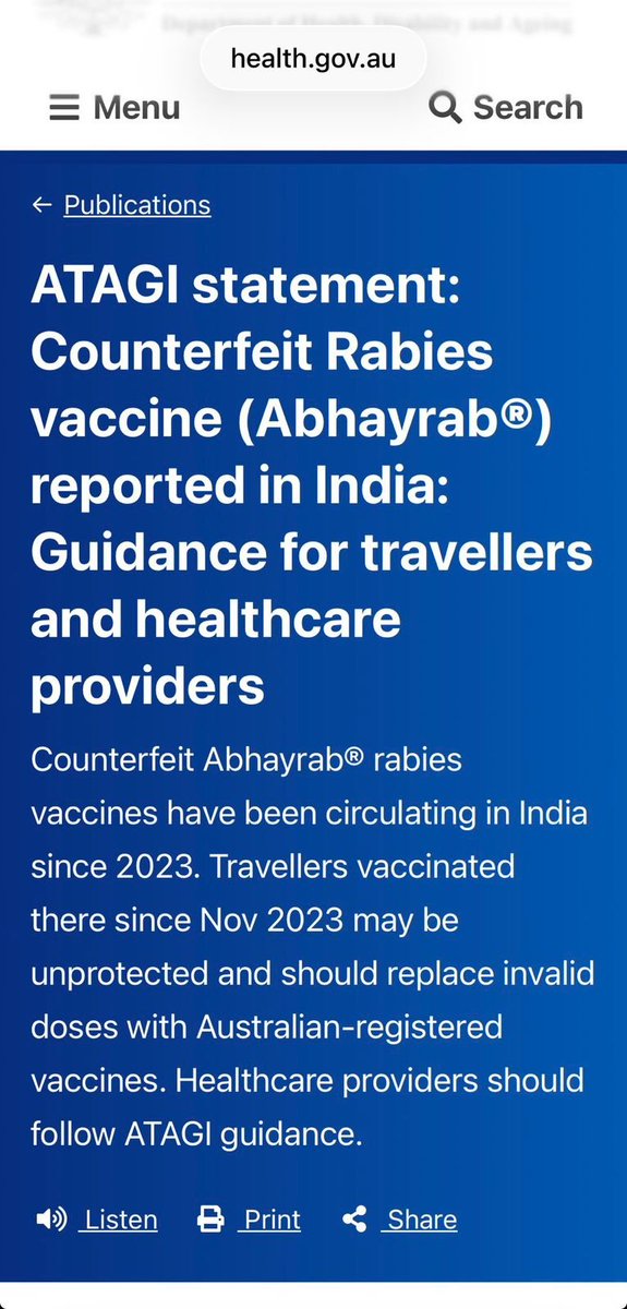 frontierindica's tweet image. Fucked up if true. 🇦🇺 Australia’s health authorities are issuing urgent advisories to their citizens about counterfeit Rabies vaccines circulating in India since 2023.

Meanwhile, our own health ministry and regulators seem to be completely asleep at the wheel. Why are we finding…