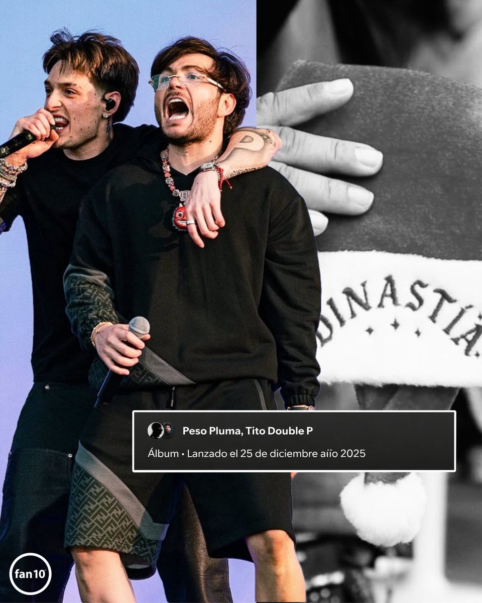 ¡YA SALIÓ EL NUEVO ÁLBUM DE PESO PLUMA! 😍👏

Excelente noticia, acaba de salir Dinastía, el nuevo álbum de Peso Pluma y Tito Double P, la música ha vuelto, el GOAT acaba de salvar el 2025 regalándonos el mejor álbum del año.

Gracias por tanto y perdón por tan poco, Peso Pluma.