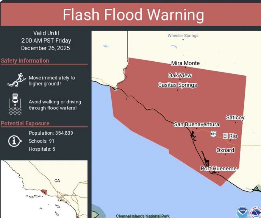 KcluNewsLance's tweet photo. Flash flood warning for parts of Ventura County!  #oxnard #ventura #porthueneme #venturacounty #flashflooding #flashflood #californiastorms #oxnard #ventura #ojai https://t.co/5HUCLqCt2n