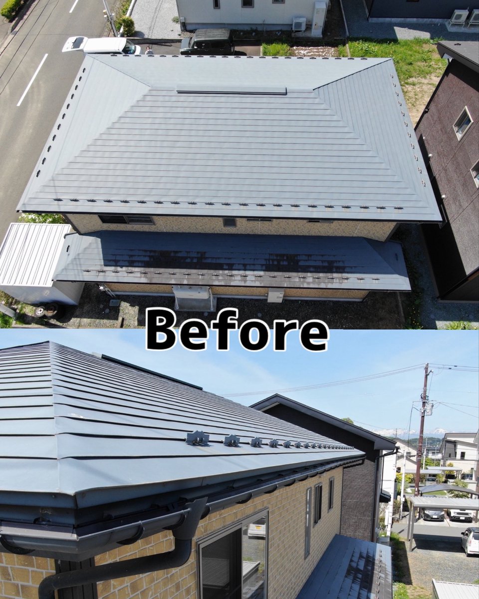 K_Yugo's tweet photo. 塗装のお客様🏠
屋根の色が変わるだけで、高級感が出ますよね！
どれも良い写真で、写真選択に迷いました🌀 https://t.co/xGKopYoH5K