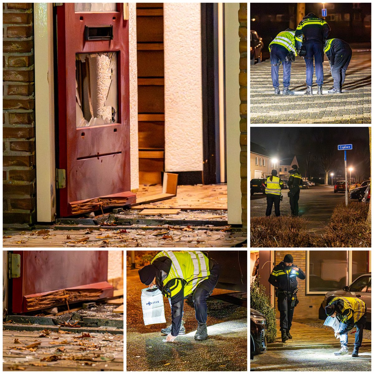 Iets meer dan twee uur nadat een explosief was ontploft bij een woning in de Helmondse wijk Brouwhuis gebeurde datzelfde slechts enkele kilometers verderop aan de Gouwe in Deurne. Ook daar raakte de voordeur van een huis zwaar beschadigd.

Foto's: Harrie Grijseels