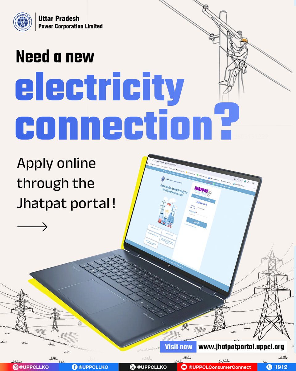 Getting a new electricity connection no longer needs repeated visits or long waits. Our Jhatpat Portal makes the process online and easy. 

#JhatpatPortal #UPPCL #DigitalIndia 

<a href="/CMOfficeUP/">CM Office, GoUP</a>
<a href="/EMofficeUP/">Energy Minister Office UP</a>
<a href="/aksharmaBharat/">A K Sharma</a>
<a href="/mduppcl/">MDUPPCL</a>