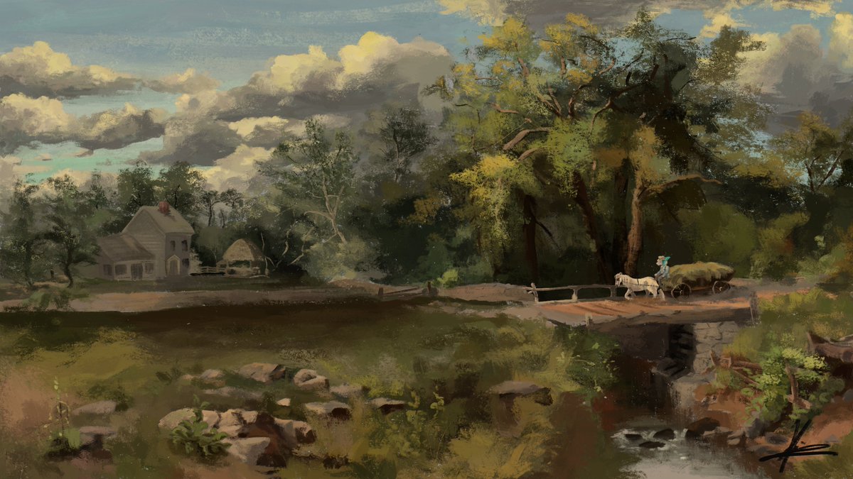 New painting...
(Based on "The Old Homestead" - James McDougal Hart)