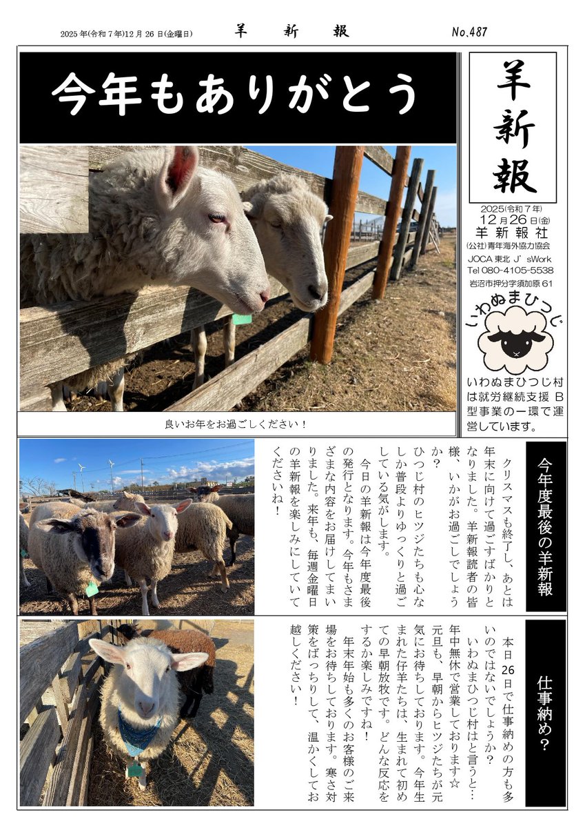 羊新報】 今年度最後の羊新報です！ 今年もたくさんありがとうご