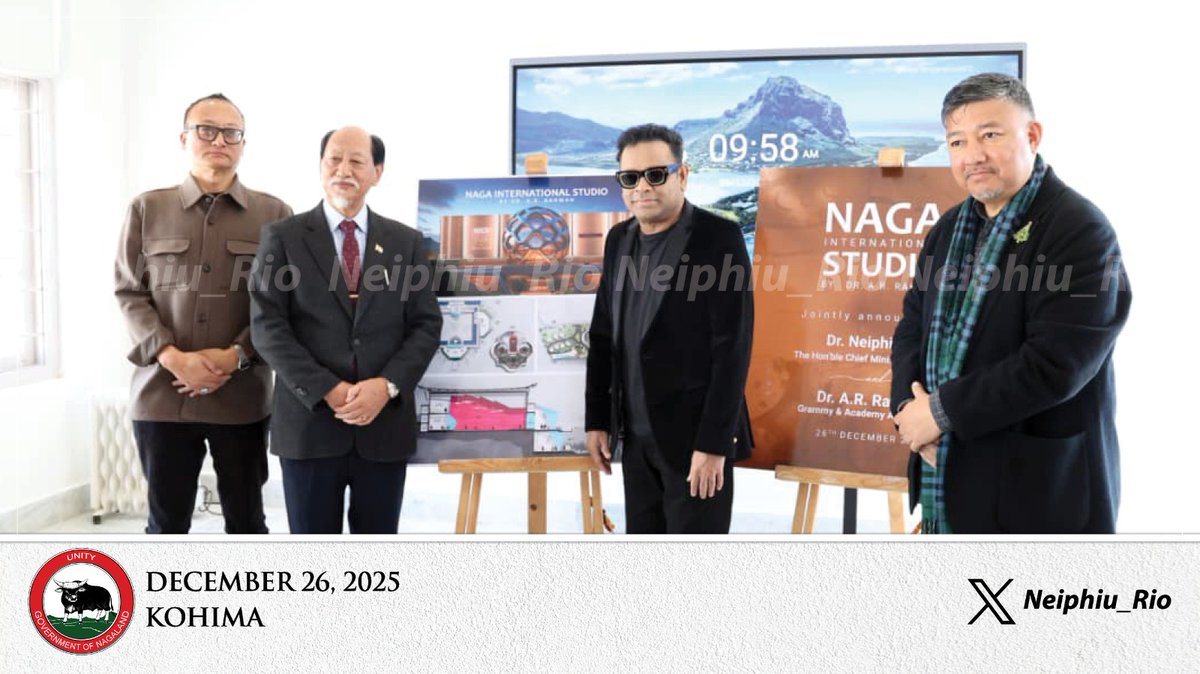 Neiphiu_Rio's tweet image. Happy to jointly announce the Naga International Studio by Dr. @arrahman. It will be a hub for nurturing talent, storytelling, producing world-class music, &amp;amp; creative content inspired by Naga culture. I thank him for recognising the potential of the Naga people &amp;amp; investing in us.