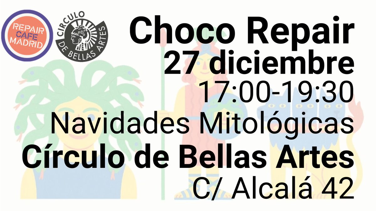 Este sábado día 27 tienes un encuentro colaborativo en el Círculo de Bellas Artes para reparar juguetes y objetos cotidianos aprendiendo a mirarlos de una manera más sostenible.
Te esperamos a las 17:00 en la Sala Antonio Palacios
circulobellasartes.com/talleres/choco…
#RepairCafé #CírculoBBAA