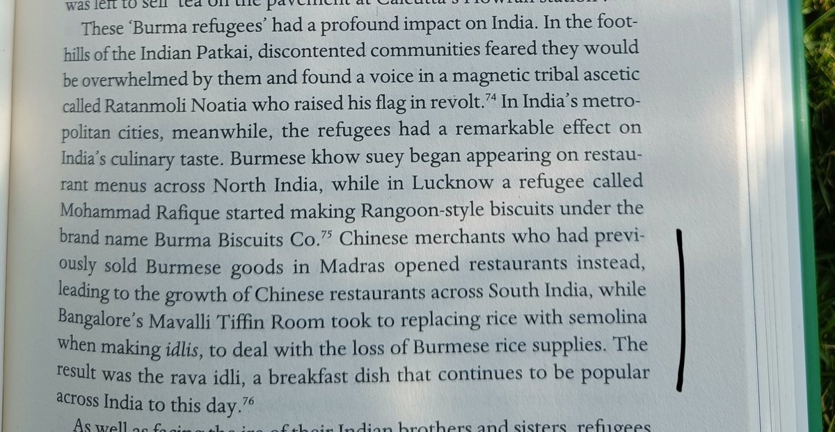 jayvkulkarni's tweet photo. Origin story of rava idli -- lack of rice supplies around Burma's partition -- MTR couldn't do without idlis.

From Sam Dalrymple's Shattered Lands, Pg 91. https://t.co/PEiZqu1jBL