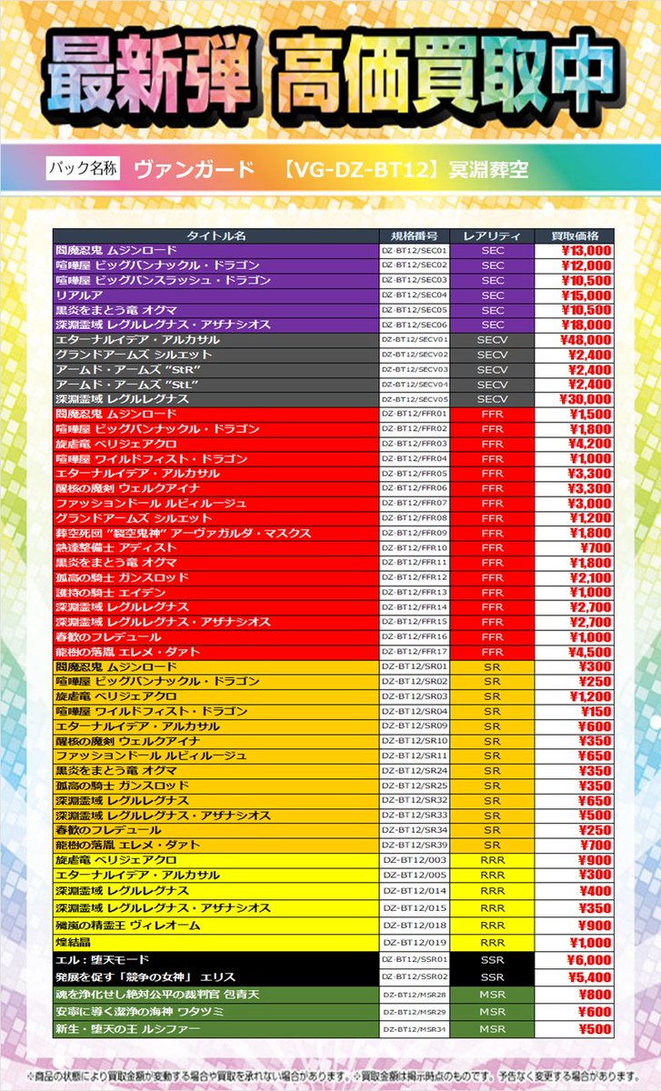 ヴァンガード　まとめ売り　バラ売り不可34枚セット ヴァンガード より 「冥淵葬空」 高価買取実施中です！ こちらは12月26