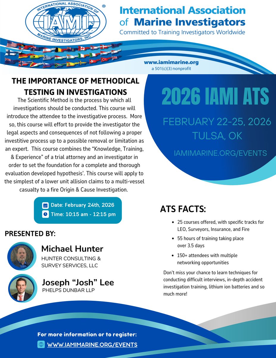 The Scientific Method is the international best practice for methodical investigations,  are your best practices the right ones?  Learn more at the 2026 ATS in Tulsa OK 2/22-25/2026  iamimarine.org/ats #IAMIMarine #CertifiedMarineInvestigator #CertifiedMarineFireInvestigator