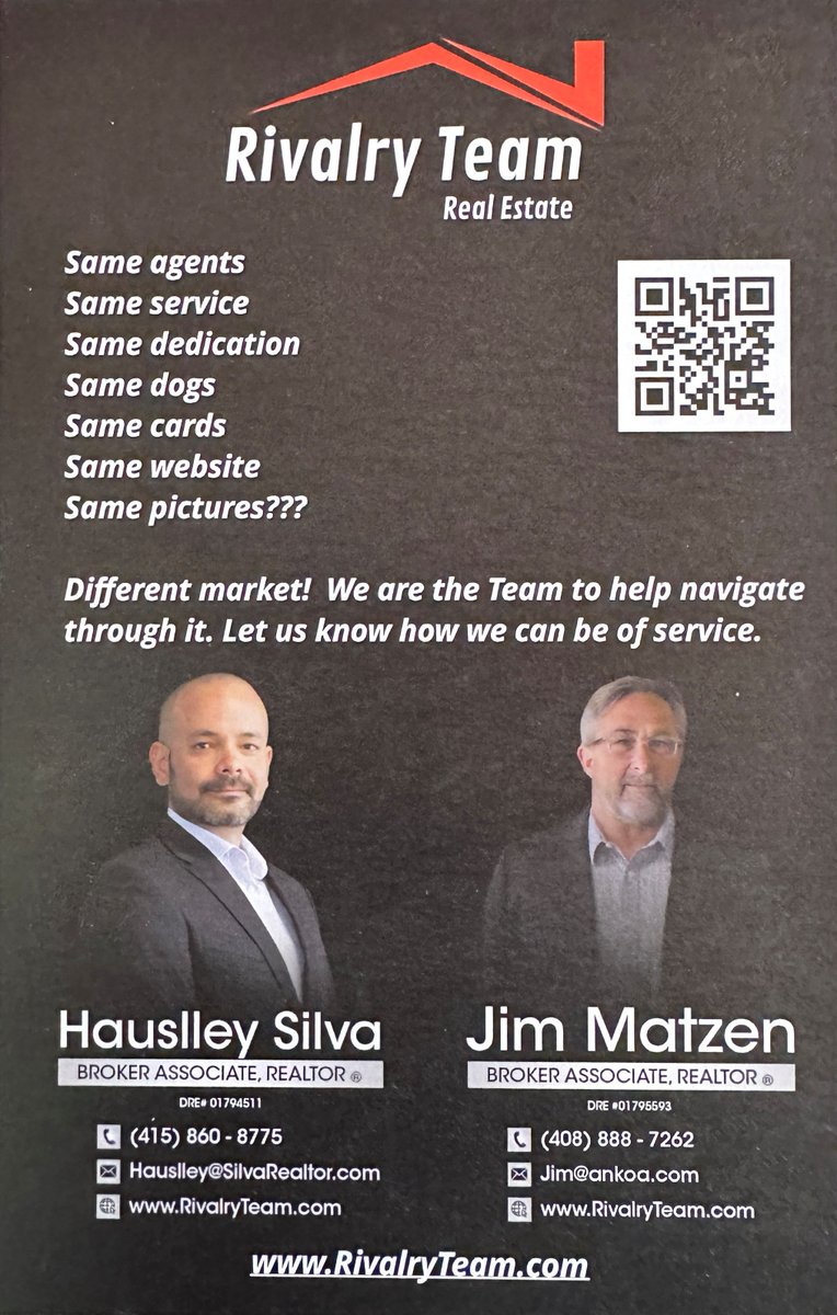 RivalryTeam's tweet photo. Happy Holidays from the Rivalry Team - Real Estate Hauslley Silva &amp; Jim Matzen
#rivalryteam #realestate #realestateagent #homebuyers #homebuying #siliconvalleyrealestate #siliconvalleyhomesforsale #bayarearealestate #realestateexperts #siliconvalleyhomes #homesellers #homeselling https://t.co/bsL0m1O3h1
