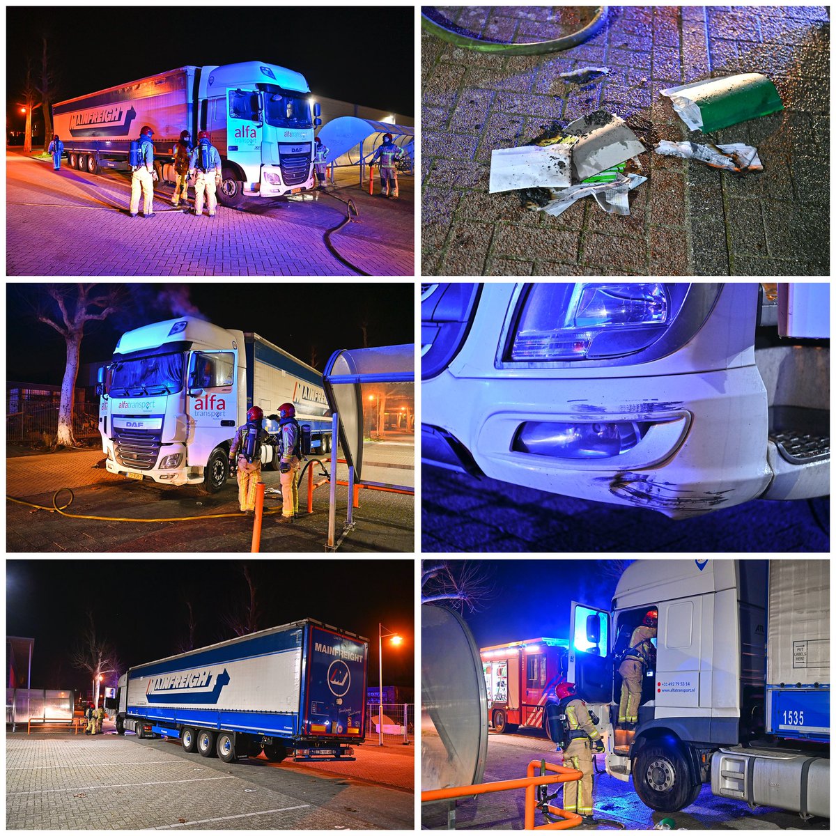 Aan de Petunialaan in Waalre werd vanmorgen een brandende vrachtwagen aangetroffen. Het vuur was ontstaan op de zitting waar ook nog wat papieren lagen. De vrachtwagen zou gestolen zijn in Valkenswaard en de brand is waarschijnlijk aangestoken.

Foto's: Rico Vogels