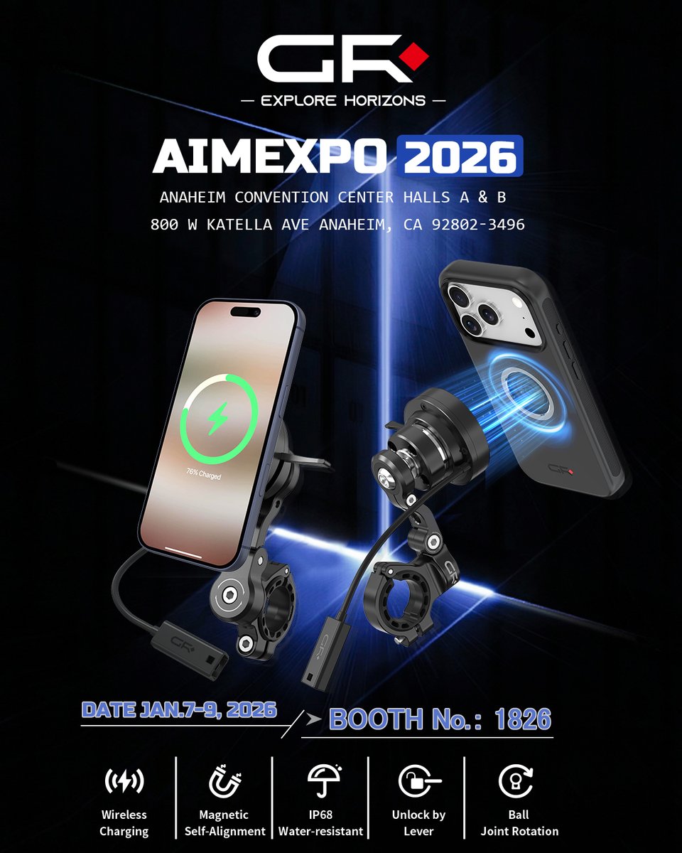 GRxplore's tweet photo. #GRxplore is ready for #AIMExpo
We would like to connect with you on exhibition
Welcome visit our stand and communicate more
See you soon
Date: January 7-9, 2026
Hall: Halls A & B
Booth No. :1826
#grxplore #handlebarmount https://t.co/rQSNZfHvjH
