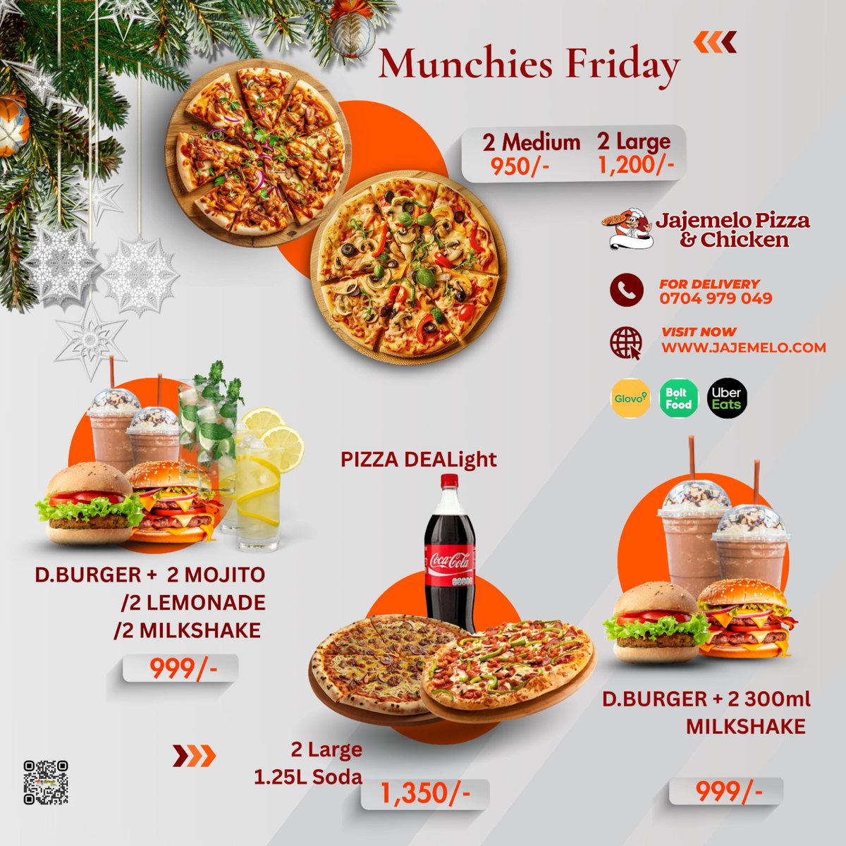 jajemelo's tweet photo. 🎄✨ CHRISTMAS SPECIAL AT JAJEMELO PIZZA &amp; CHICKEN! 🎄
🍕 BUY 1 GET 1 FREE PIZZA! 🍕

🎁 2 Medium Pizzas – Ksh. 950
🎁 2 Large Pizzas – Ksh. 1200
🎁 2 Large Pizzas + 1.25L Soda – Ksh. 1350
Bring your friends, family, or loved ones and enjoy the perfect Christmas treat with us https://t.co/QJHR8Slezn