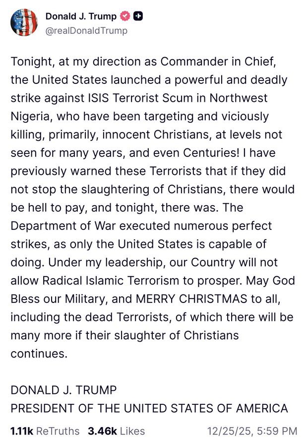President Donald Trump has given Nigerians the best Christmas gift ever!
God bless the United States of America!!!