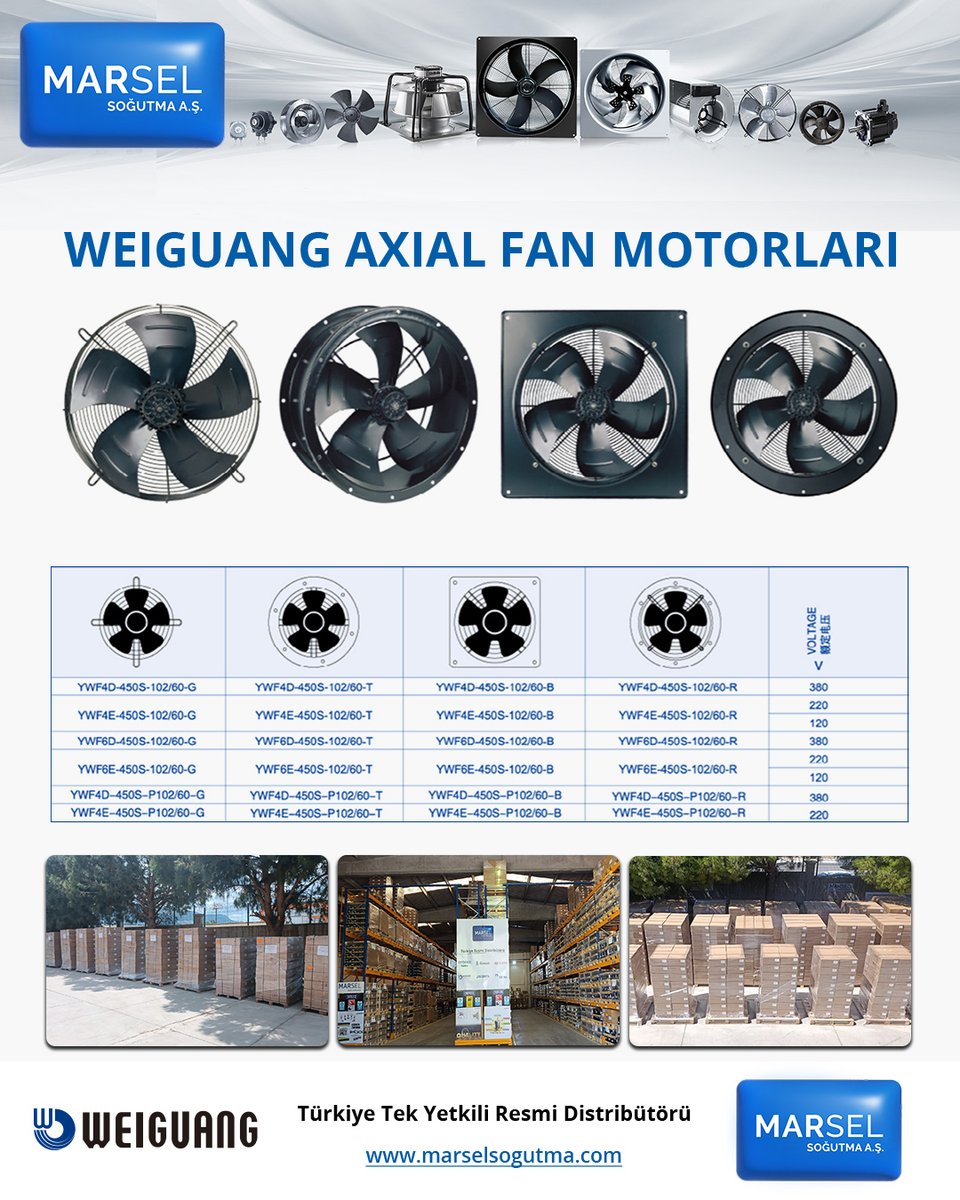 Weiguang 250–800 mm arası aksiyel fan motorlarını güçlü stok desteğiyle sunmaktadır. Enerji verimliliği yüksek ve üstün kaliteli Weiguang fan motorları, stoklarımızda sizleri bekliyor.
📍Weiguang Türkiye Tek Yetkili Resmi Distribütörü
📌Detaylar: marselsogutma.com
#weiguang