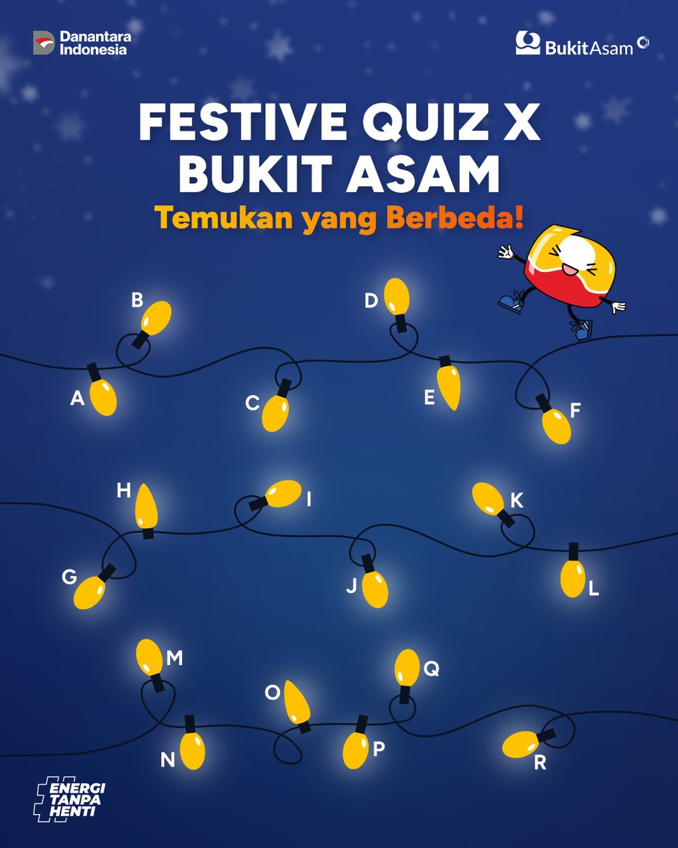 BukitAsamPTBA's tweet image. Rayakan semarak akhir tahun bersama #FestiveQuiz Bukit Asam! 🎆

Cukup jawab pertanyaan ini dan ikuti syarat serta ketentuan yang berlaku untuk berkesempatan memenangkan masing-masing Rp100 ribu untuk 3 orang yang beruntung 🏆