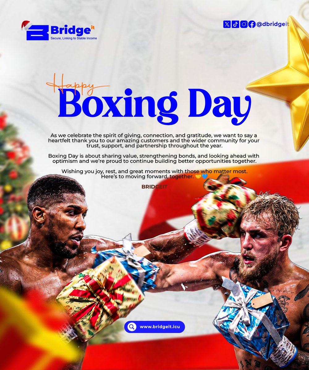 Happy Boxing Day 🎁
Thank you for being part of our journey.
Here’s to strength, value, and moving forward together 💙
#HappyBoxingDay #Bridgeit #Together